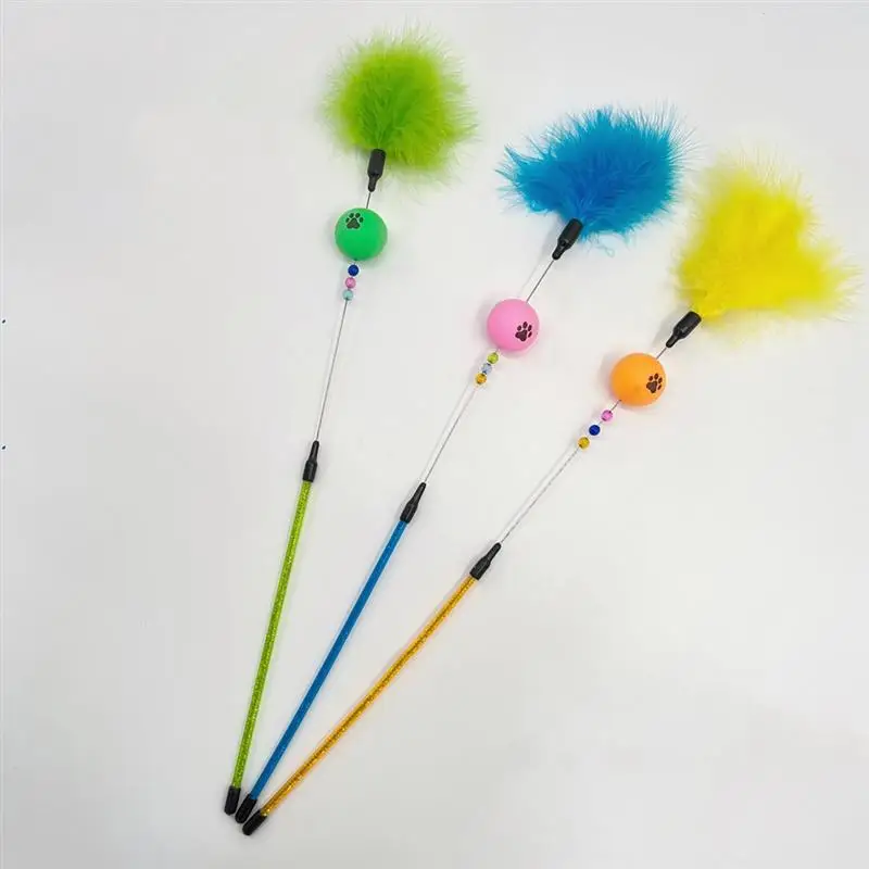 

1Pcs Funny Kitten Cat Teaser Interactive Toy Rod With Ball And Feather Toys For Pet Cats Stick Wire Chaser Wand Toy Playing Toy
