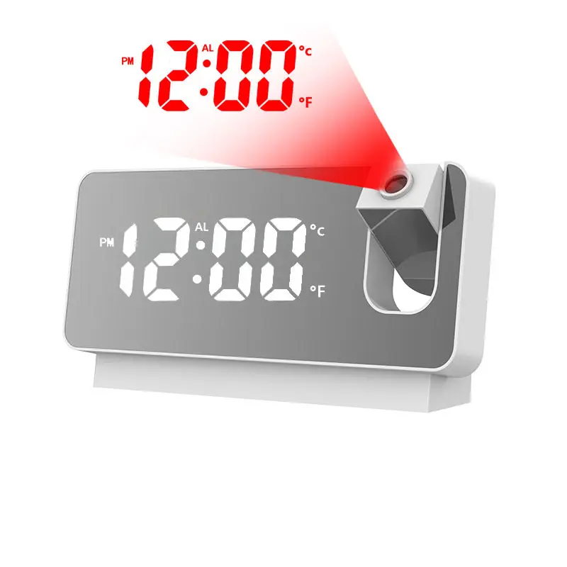 Sveglia con Proiezione, Orologio Digitale LED con Proiezione a Parete, Orologio da Comodino Ricaricabile con Funzione Snooze, Ora e Temperatura