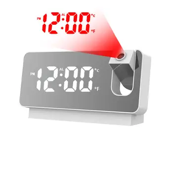Sveglia con Proiezione, Orologio Digitale LED con Proiezione a Parete, Orologio da Comodino Ricaricabile con Funzione Snooze, Ora e Temperatura