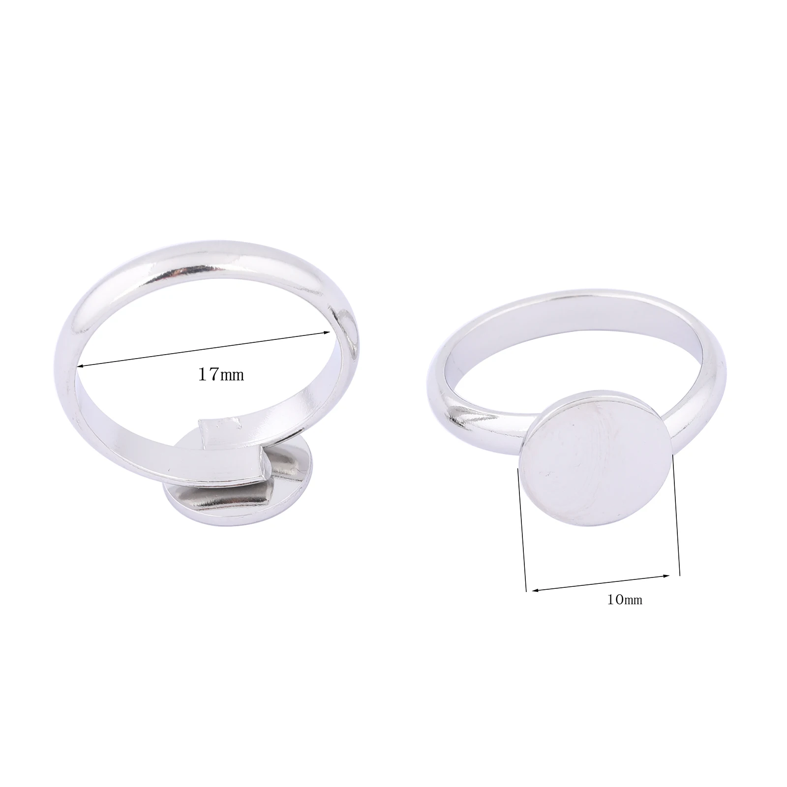 10pcs 스테인레스 스틸 조정 가능한 10mm 원형 패드 링 기본 공백 Diy Fingerring 베젤 설정 보석 만들기 용품