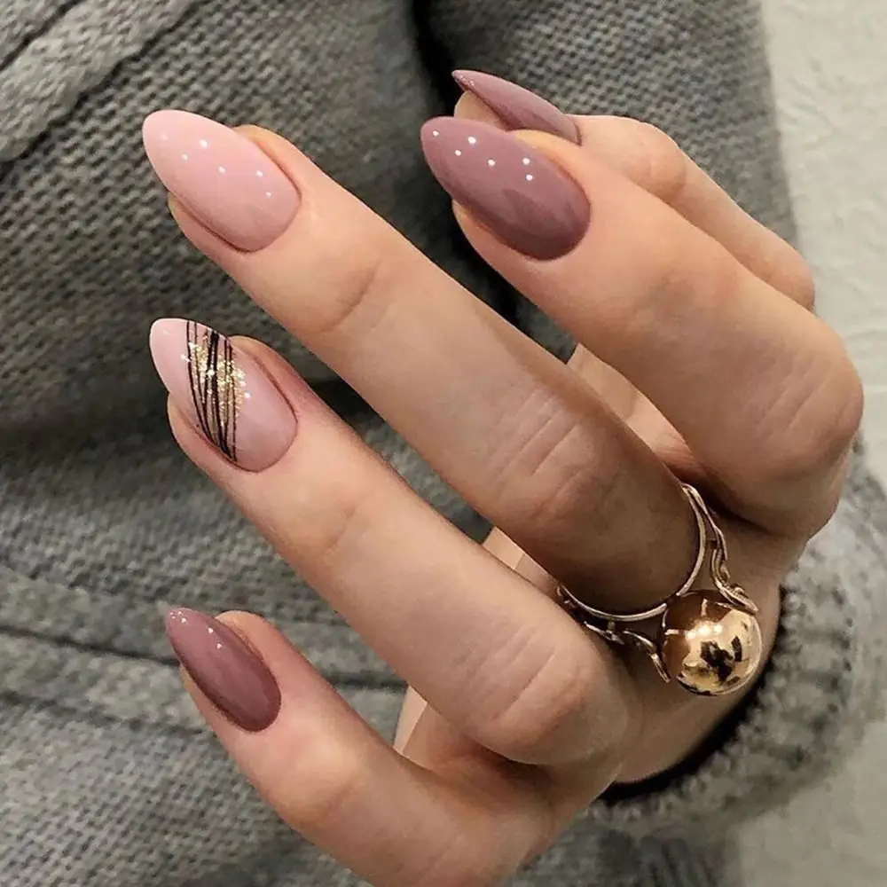 

Pointed Head Almond Fake Nails Waterproof Full Cover Wearable Manicure Nail Tips Press on Nails Girl