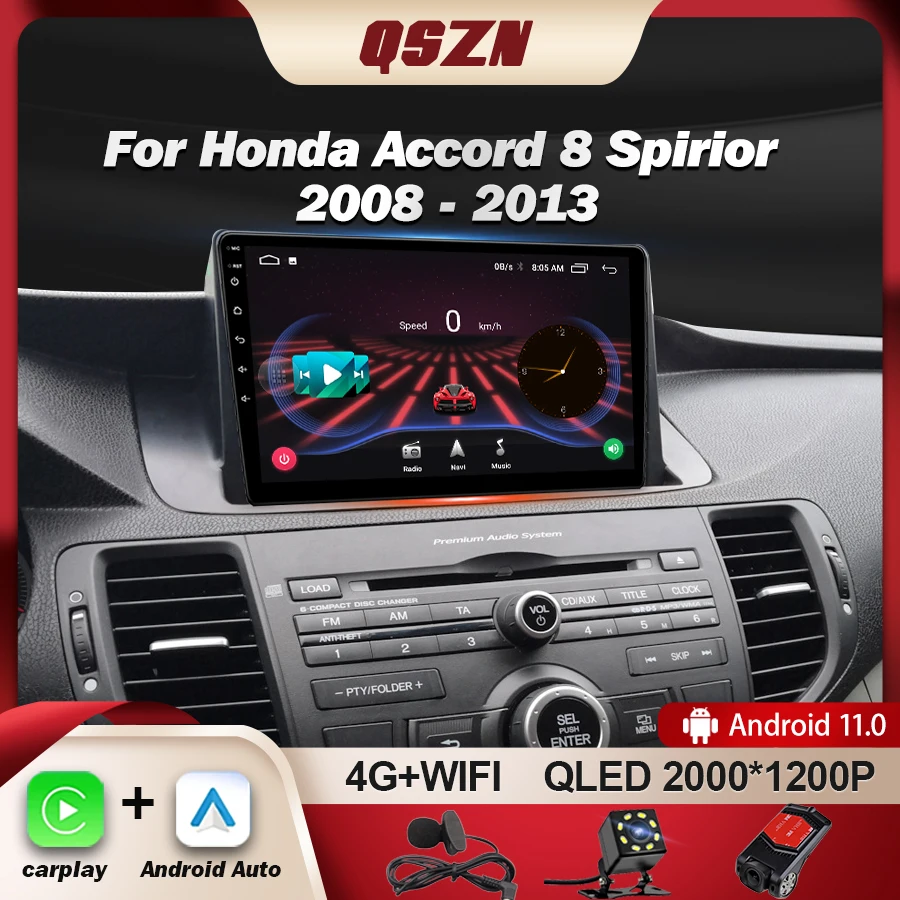 QSZN For Honda Accord 8 Spirior 2008-2013 Stereo Multimedia Player Car Radio GPS Navigation Carplay Intelligent System Android13