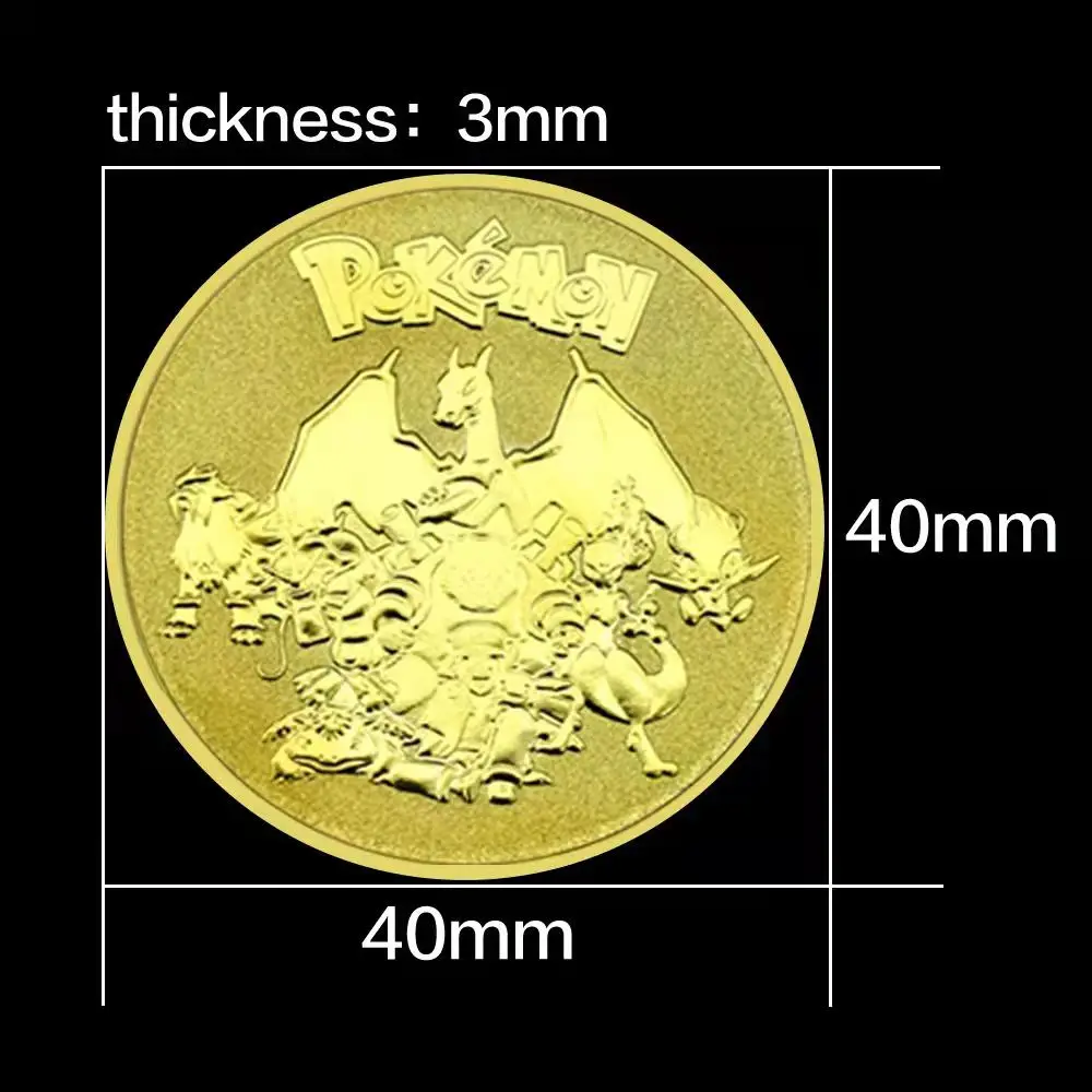 Pokemon Cards Animation Game Cards Anime Cards Anime Trading Cards Collectible Cards Pokemon Toys Gold Pokemon Coins Metal Mewtwo Coins Anime Commemorative Coin Charizard Pikachu Golden Pokemon Cards Round Metal Coin Toys