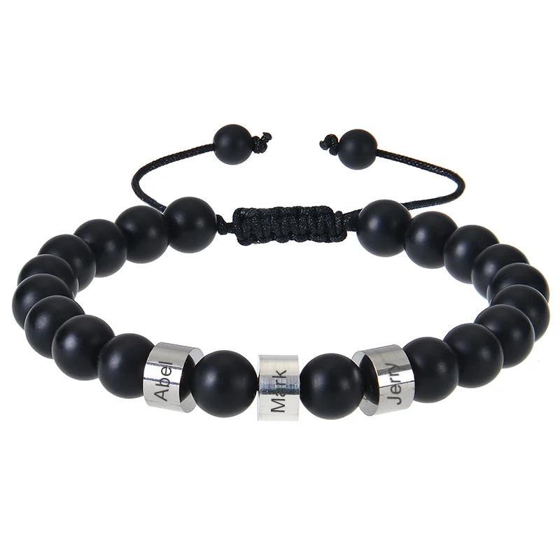 Braccialetto personalizzato da uomo – Pelle intrecciata nera con perline con nome personalizzato • Braccialetto per papà per bambini • Regalo per la festa del papà • Fidanzato/marito - Italia