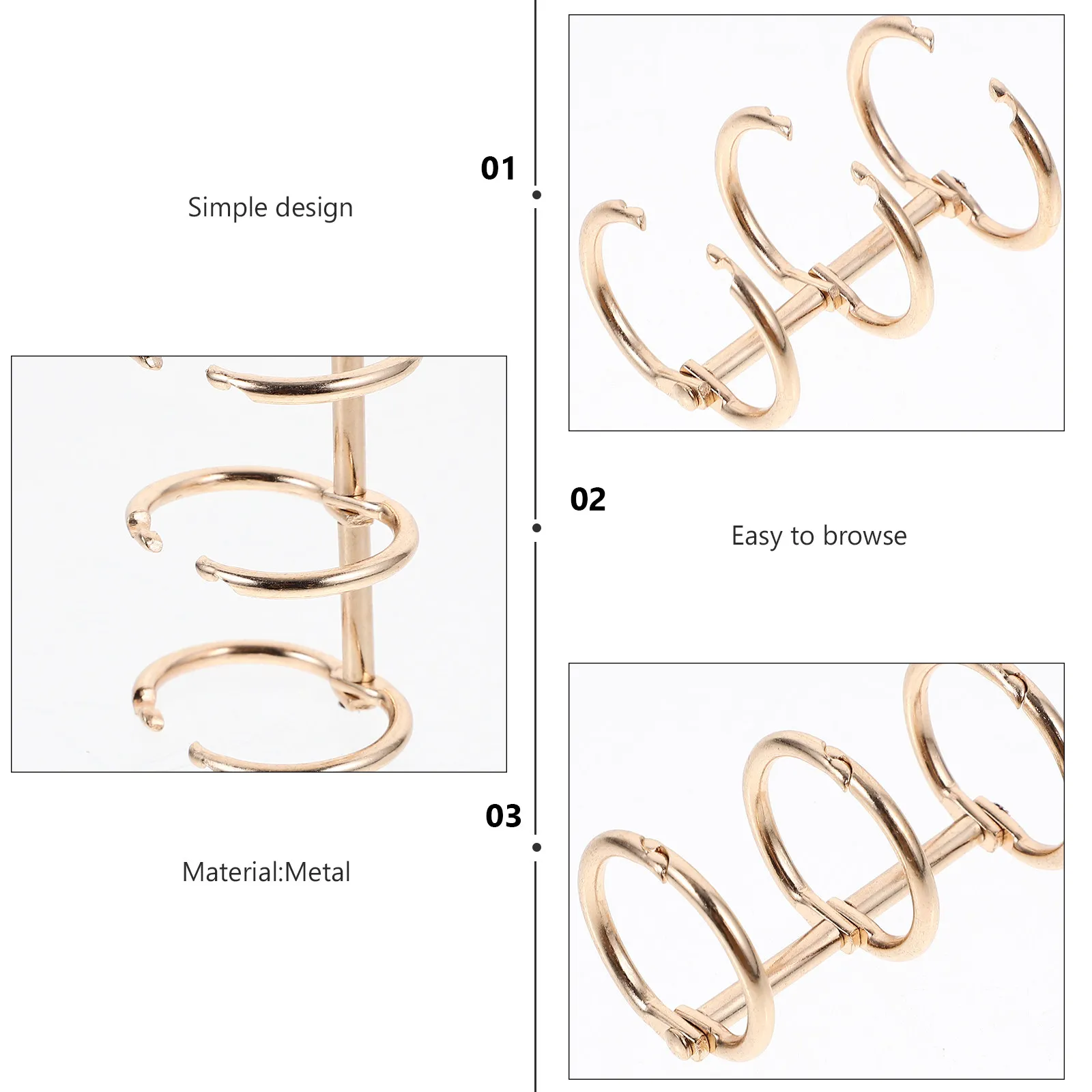 4Pcs 금속 바인더 링 3홀 루즈 리프 바인더 링 홈 오피스 학교 문서용 절묘한 노트북 링 세트