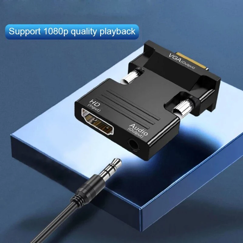 HDMI Compatible Female To VGA Male Converter Adapter 3.5mm Audio Cable for PS4 Monitor Projector PC Laptop 1080P HD To VGA