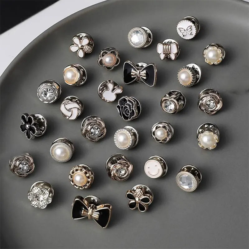? 10pcs 진주 라인 석 단추 브로치 블라우스 드레스 셔츠 커프스 단추 배지 액세서리에 대 한 다기능 Anti-Peek 안전 핀