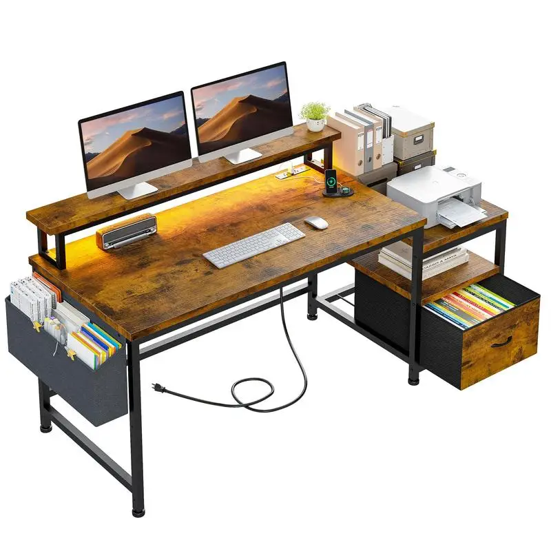 

Summer Sale SteRaybeeFurniture 56.5" Computer Deitor Stand,Study Writing Gaming Desk withts,Work Table with Printer Space