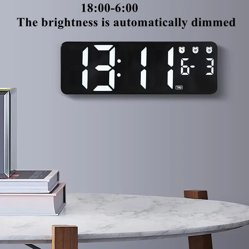 

Digital Wall Clock Voice Control Date 3 Alarms Electronic Table Clock Night Mode Touch Snooze LED Clocks for Living Room