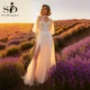 SoDigne Boho Ivory Wedding Dress Side Split Beach Bridal Dress High Neck Long Sleeves Lace Tulle Women Wedding Gowns Customized 1