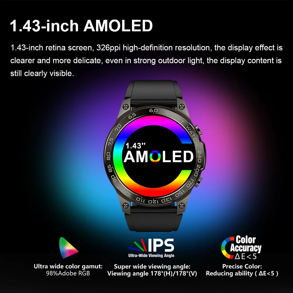 Ʈ ġ AMOLED ũ  ȭ Smartwatch 2023 NFC    ǰ  400mAh 1.43 &466*466 ȼ