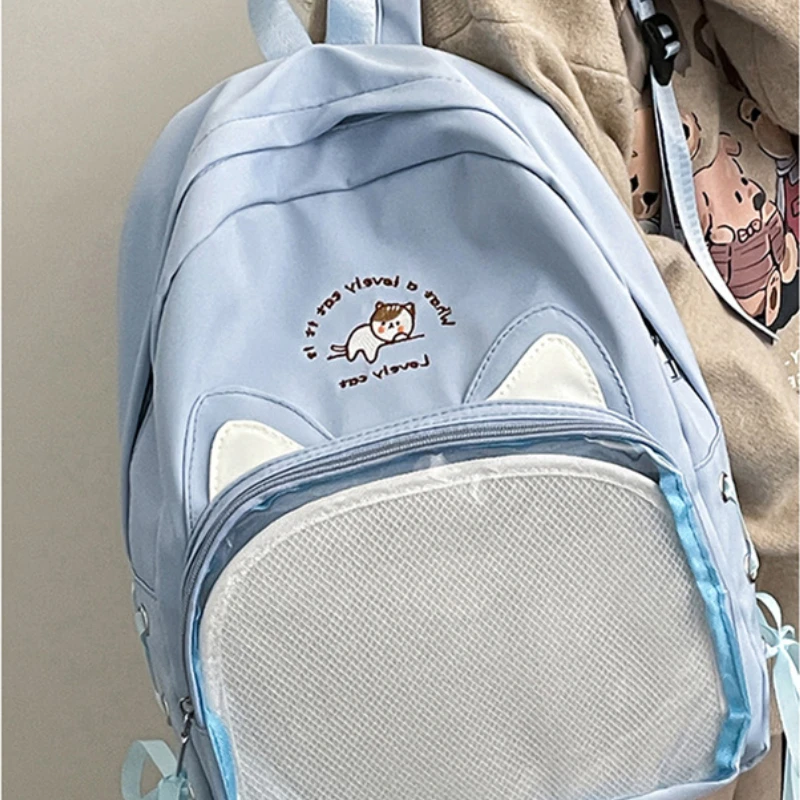 Sweet Y2k Aesthetic Chic Girls Backpacks High-capacity Kawaii Transparent Women Ita Bags Students Casual Cartoon Cat Schoolbags 3