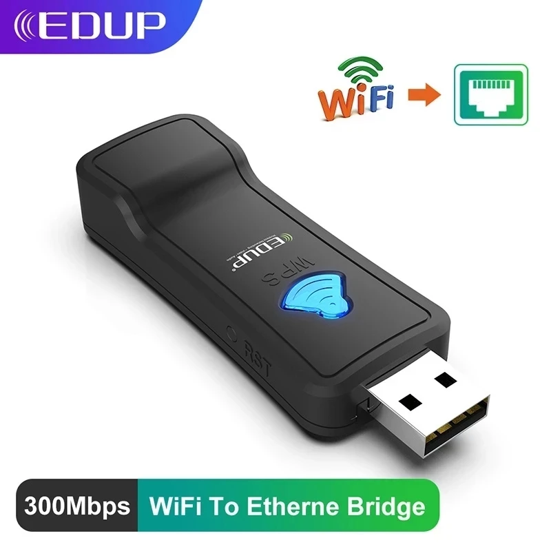 EDUP WiFi To Ethernet LAN Converter Bridge USB Port Wireless Repeater 300Mbps 2.4GHz with Lan Port Adapter For TV & Set Top Box 