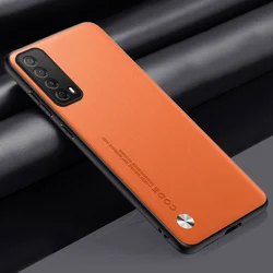 Luxury PU Leather Matte Shockproof Phone Case - Full Protection Back Cover - Huawei Y7A (Orange)