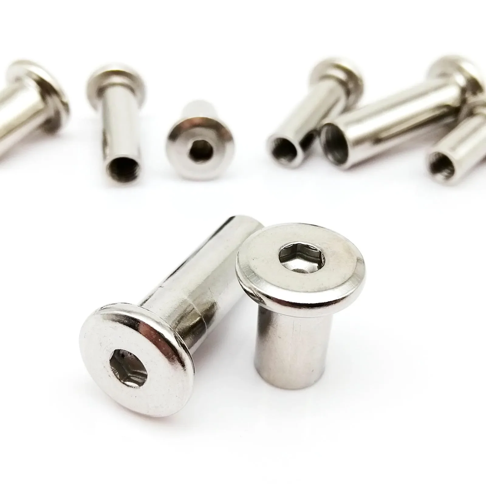 Description Picture 4 of itemM3 M4 M5 M6 M8 M10 4-100mm long 304 A2 Stainless Steel Hex Hexagon Socket Head Furniture Rivet Connector Insert Joint Sleeve Nut