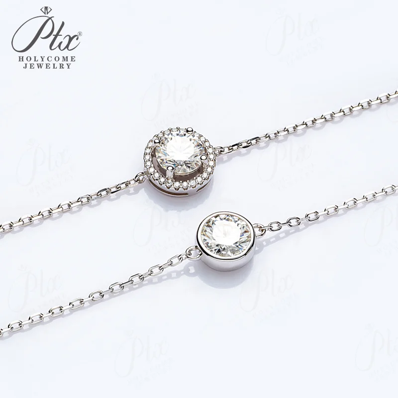 Moissanit-Armband, 6,5 mm, runder Schliff, D-Farbe, 925er Sterlingsilber, Geschenk zum Geburtstag, Jahrestag, Hochzeit, Schmuck, Charm, Holycome Jewelry