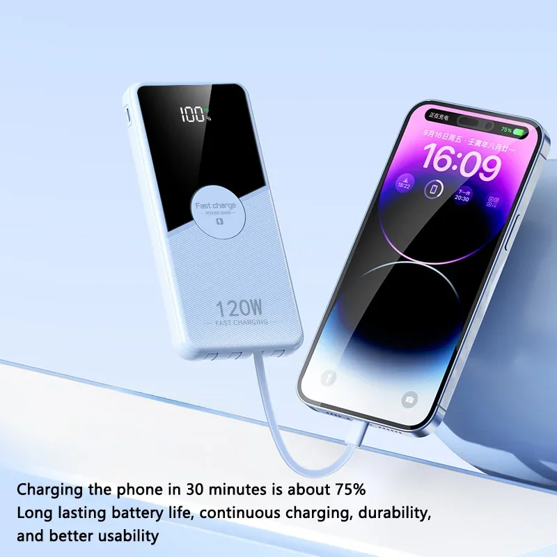 원플러스 200000mAh 신형 슬림 파워뱅크 120W 고속 충전 4개 케이블 포함 휴대용 대용량 배터리 아이폰 삼성 화웨이용