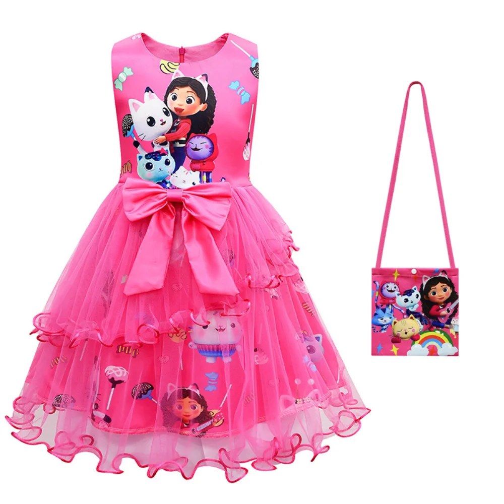 Girls dress princess costume kids clothes Gabbys Dollhouse Costume For Baby Girl Lace Dress Fashion Kid Up Bow Print Princess Frock Children Tunic Clothes