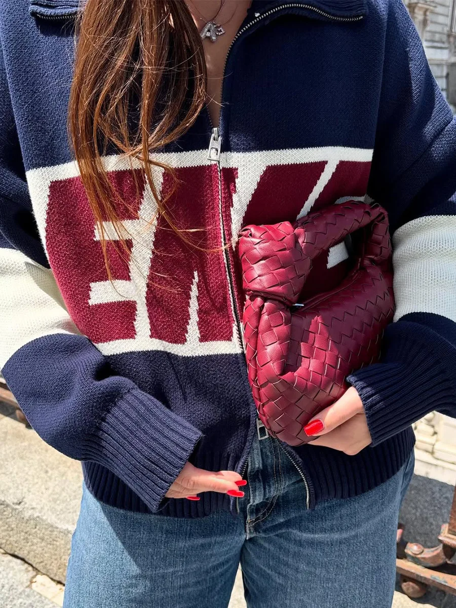 Bornladies Women's New Autumn Winter Knit Sweater Cardigan Collar Design Loose Letter Print Fit Lazy Style Jumpers