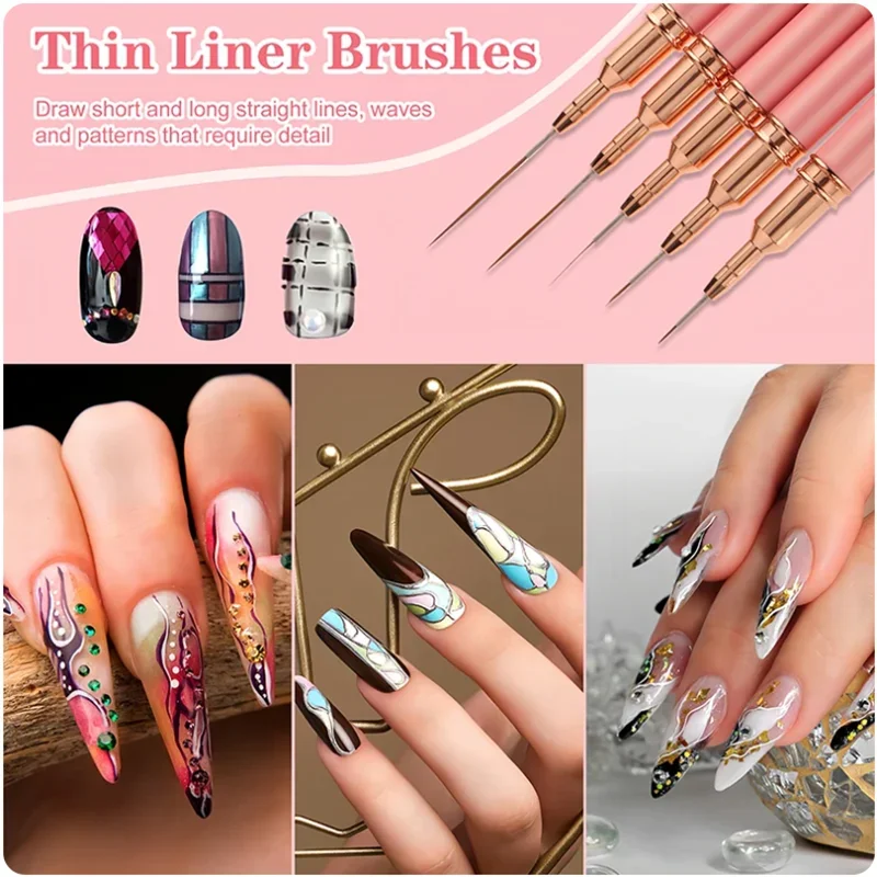 5pcs Nail Art Pen Set Brushes Set Elongated Lines Striping Drawing UV Gel Painting Nail Design Pen Professional Manicure Tool 5