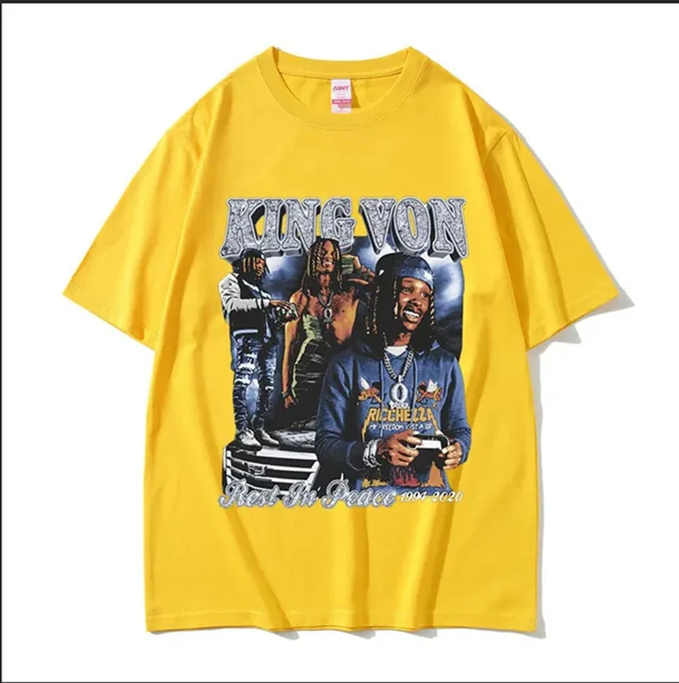 Rapper K-King Von Graphic T Shirt Men's Hip Hop Vintage Short
