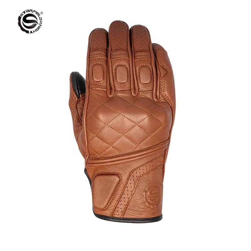 

SFK Vintage Motorcyle Gloves Motocross Cycling Riding Off-road Genuine Goat Leather Touch Screen Brown Motorbike Riding Guantes