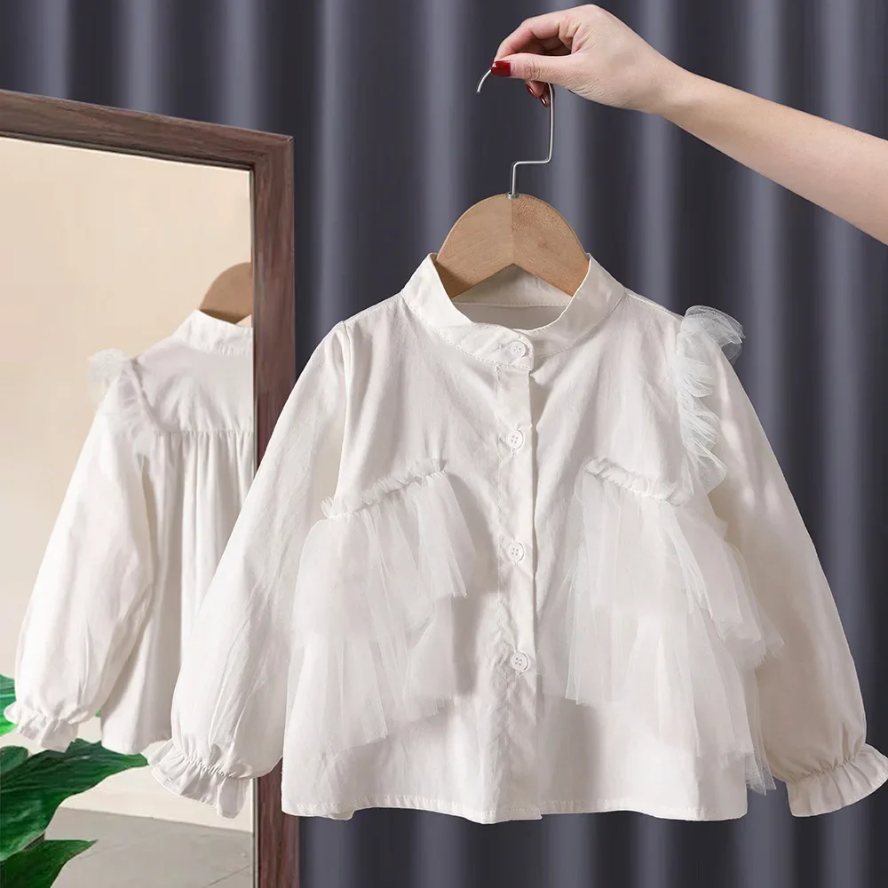 Childrens Clothing Spring New Girls Long Sleeved Shirt Cotton Cute and Gentle Sweet Shirt New