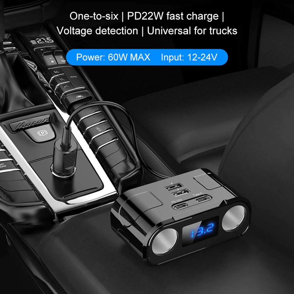 2 USB 2 유형 C 담배 라이터 분배기 충전기 자동차 담배 라이터 소켓 PD 22W 담배 라이터 분배기 디지털 디스플레이