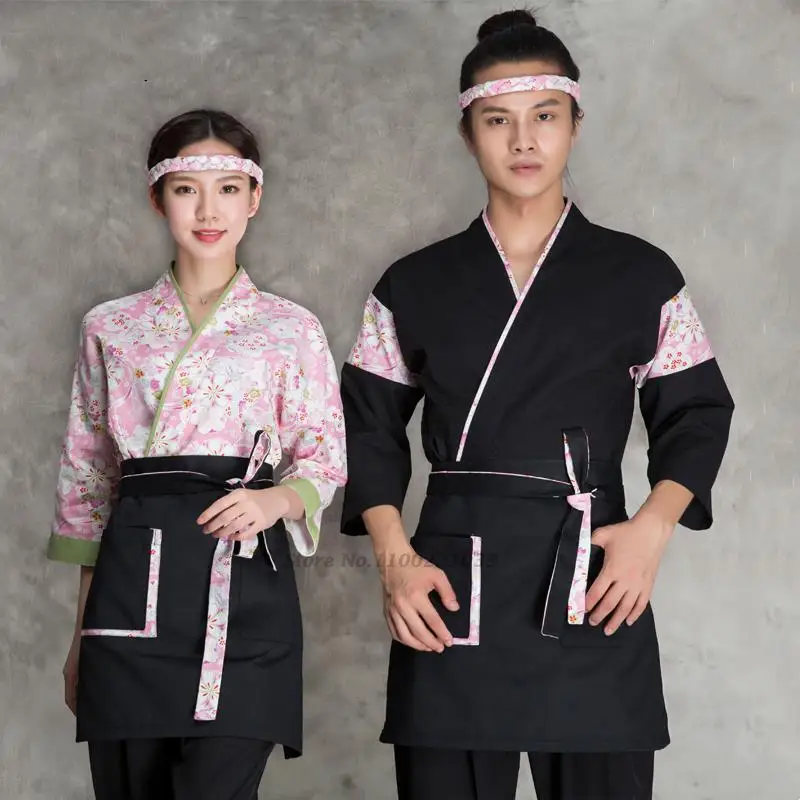 

2024 japanese cuisine kimono restaurant uniform waitress sushi chef cook workwear national flower print cuisine sushi jacket