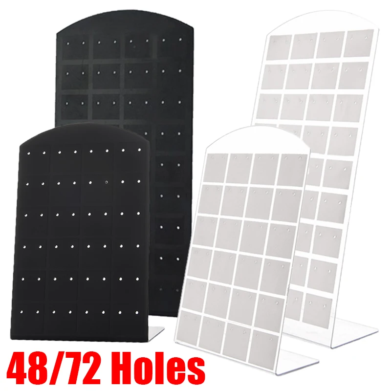 48/72 Holes Black/White Earrings Ear Studs Holder Jewelry Display Rack Plastic Storage Holder For Earring Necklace Jewelry Stand 72 holes white earrings ear studs show plastic jewelry display storage rack plastic stand organizer holder for earrings