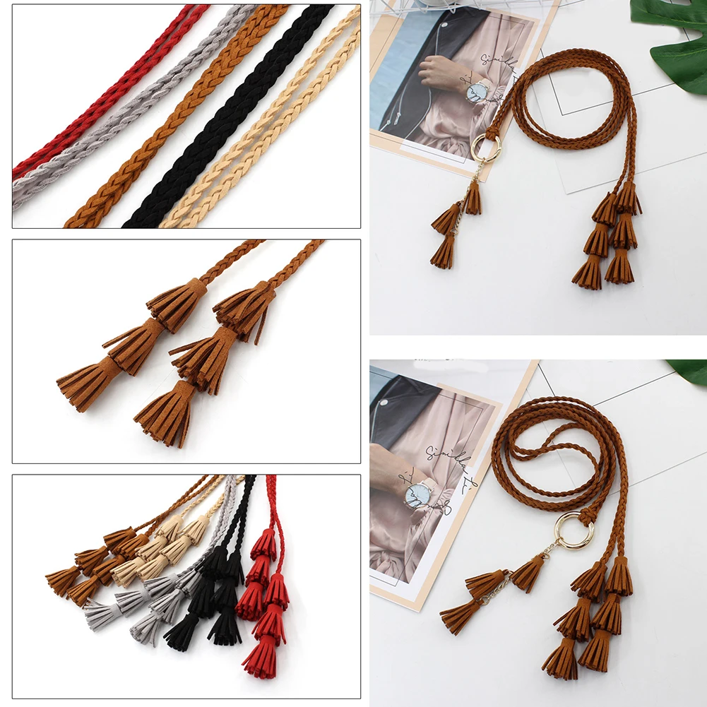 1PCS Knotted Weaving Knit Belt Vintage Women Braided Long Tassel Waistband Thin Waist Rope Female Waist Belt Hot Sale