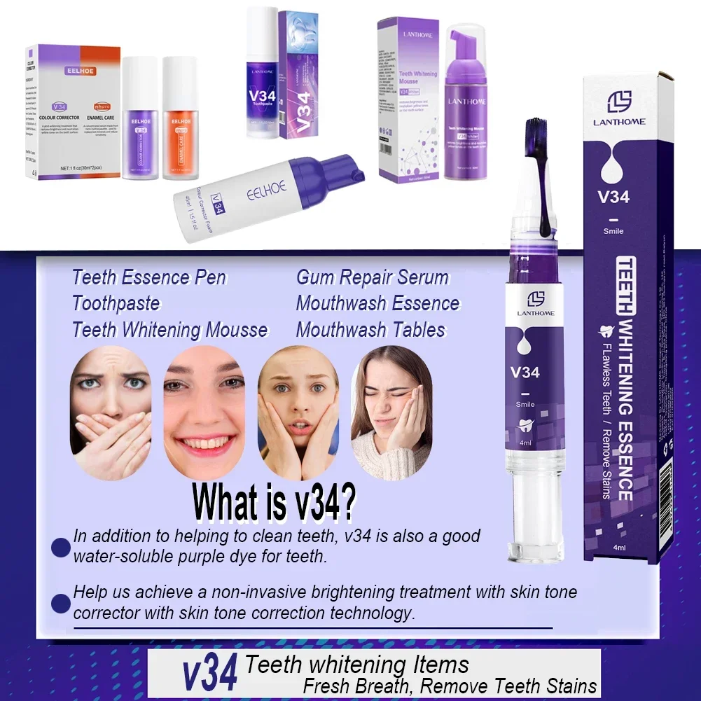 Oral Hygiene Care Teeth Whitening Toothpaste Mousse Color Corrector Essence Serum Tooth Cleaning Powder Dental Stain Remove V34