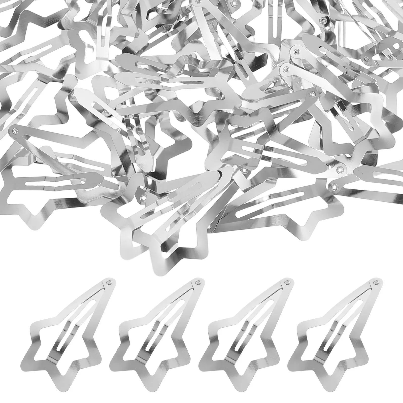 50Pcs 스타 헤어 액세서리 금속 스냅 클립 여성용 미끄럼 방지 세련된 헤어 클립 소녀 사이드 뱅 스타일링 귀여운 바레트