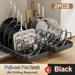 Enhanced Kitchen Organizer: Pull-out Pots and Pans Holder with Multi-Functional Storage Solutions (2PCS Black Pot rack)