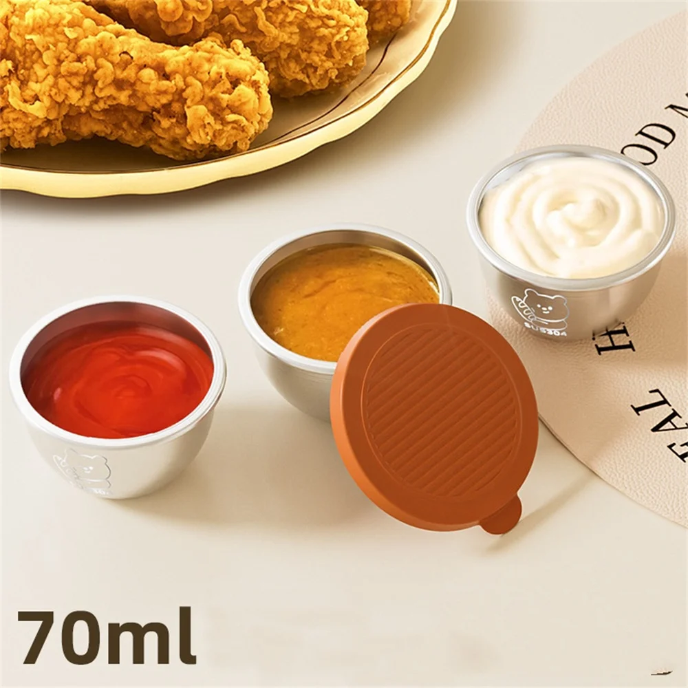 Leak-proof Seasoning Box Portable 304 Stainless Steel with Sealed Lid Condiment Containers Silicone Cover Sauce Cup 4