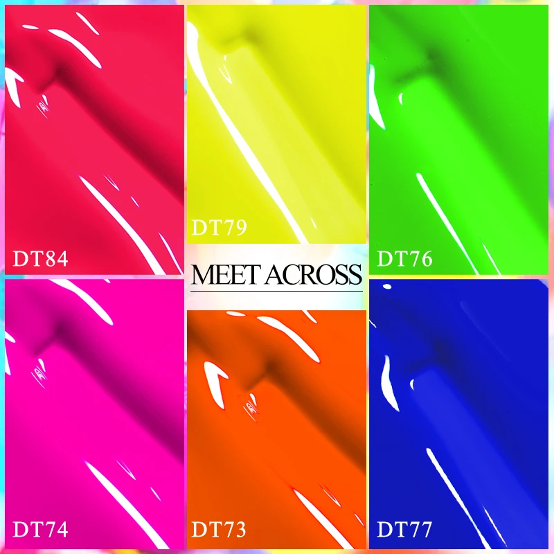 MEET ACROSS 12Pcs/Set 7ml Fluorescent Gel Nail Polish With With Base Top Coat Summer Sparkly Soak Off Nail Art Gel Kit Varnish 5
