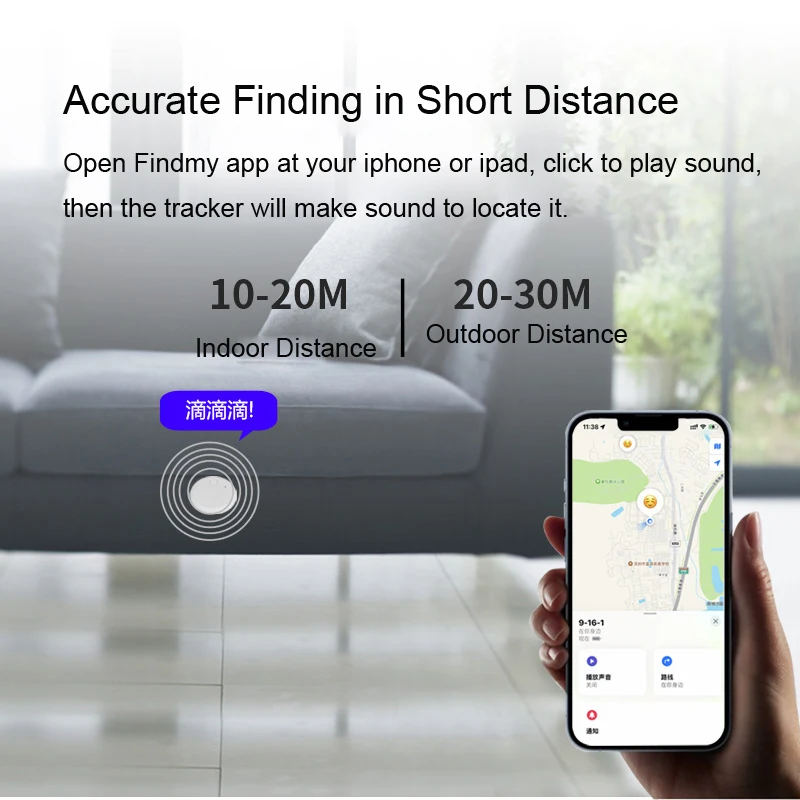 Keychain Pet Tracker for iphone ipad Apple Find My Network Certification Cat Dog Elderly 8-9 Months Standby IPX7 Waterproof GPS