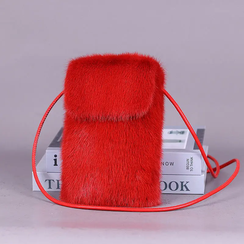 

2023 Real Mink Fur Bag Crossbody Bags For Women Messenger Bag Small Phone Bag Lady Shoulder Bags Natural Mink Fur Purse HandBag