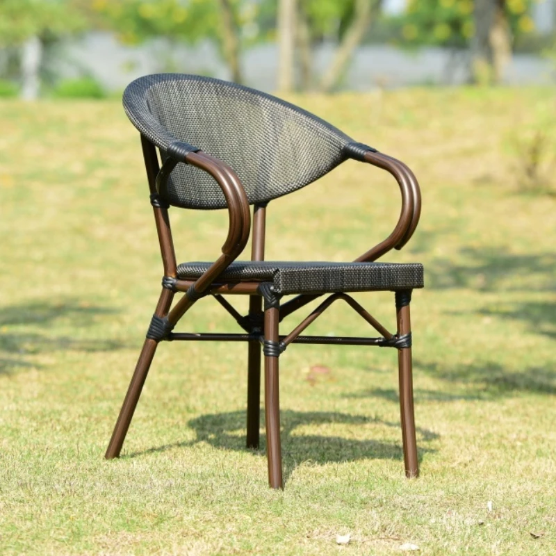 

2022 Hot Selling Outdoor Patio Rattan Wicker Chair For Event High Back Aluminum Cast Frame Dining Coffee Restaurant Chair Agent