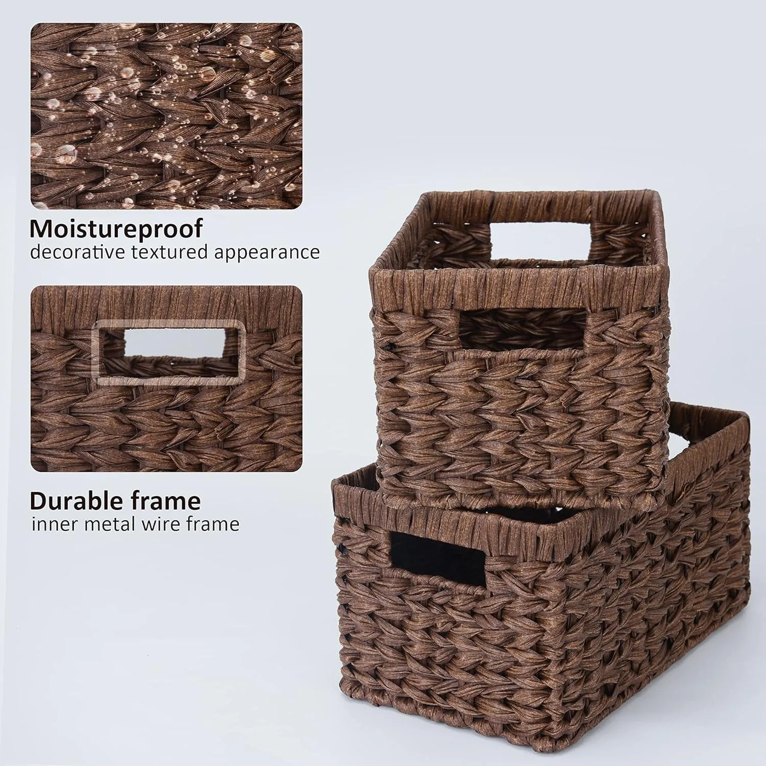 Rectangle Wicker Storage Baskets for Shelves Organizing,Waterproof Woven Storage for Toilet Shelf Baskets,Laundry Room,Brown 4