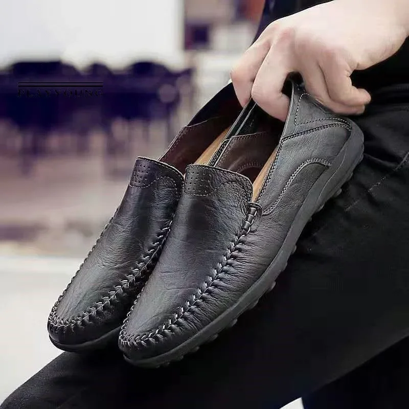 Men Casual Leather Shoes Spring Loafers Slip on Business Classic Soft Moccasins Hombre Breathable Flats