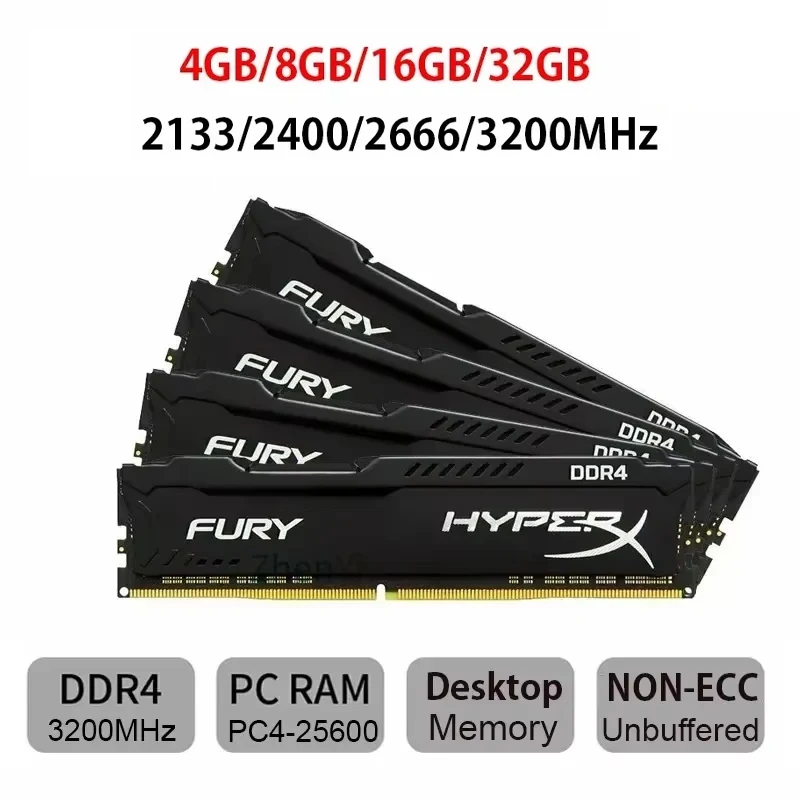 Desktop Memory Desktop Ram Memory Hyperx Memoria 4GB-32GB 2133MHz-3200MHz Desktop Memory DIMM DDR4 PC4-21300 25600 19200 RAM HyperX FURY