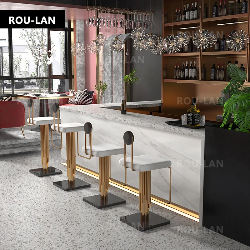 Light Luxury Bar Chair Simple Modern Bar Chair High Stool Home Back High Stainless Steel Net Red Front Desk