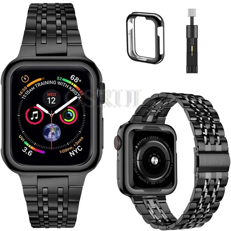 

Stainless Steel Strap + case For Apple watch band 41mm 45mm 44mm 40mm 42mm 38mm link bracelet Wrist belt iWatch 7 6 5 4 3 2 SE