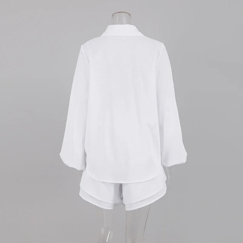 2022 Boireannaich as t-Earrach Samhraidh Bohemian Shorts Sets Fit Solid White Fit Fit Blouse Suit 2 Seata Dà phìos dha Boireannaich Uellow