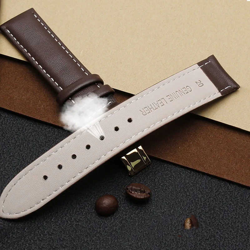 Genuine Black Leather Watch Band - Premium Waterproof Cowhide Strap