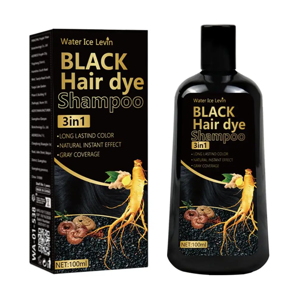 Black Hair Dye Shampoo 3in1 with Ginger & Biotin - Long Lasting Color & Gray Coverage for Vibrant Hair R3Z8
