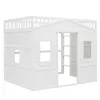 Full Size Loft Bed with Safety Guardrail for Kids Boys Girls, Playhouse Design Solid Wood Loft Bed Frame with Ladder and Windows 4