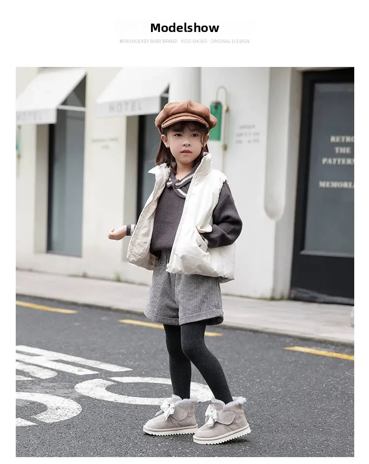 Mädchen Winter Schnee Kinder Stiefel Fleece Warme Baumwolle Stiefel Damen Verdickte Bögen Prinzessinnen Bänder Einfarbig Vielseitige Booties – Detail 6