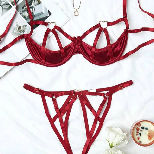 Women's Underwear Sexy Lace Up Bra and Open Crotch Panty Set Hollow Lingerie  Set Push up Bra Erotic Sexy Lingerie Underwear Set - AliExpress